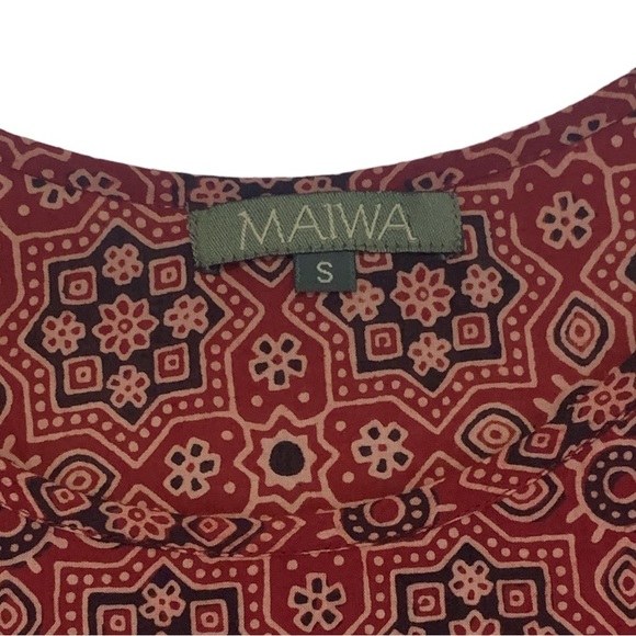Maiwa Sleeveless Cotton Hand Block Printed Dress in Maroon & Navy | Size S - Picture 7 of 13